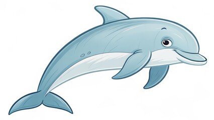 Naklejka premium Leaping Dolphin Cartoon Illustration, Digital Painting, Ocean Animal, Marine Life, Dolphin Art. Dolphin, Cartoon