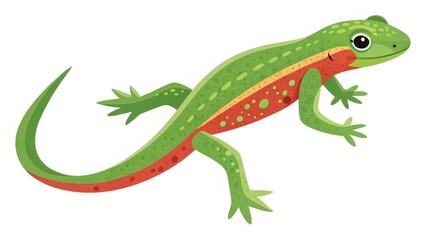 Obraz premium Green Lizard Illustration Side Profile, Red Accents, Playful Concept, Reptile Art lizard, reptile