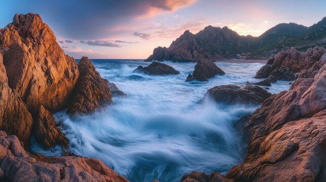 Large winter waves crash overy rocky coast, Playa de la Arnia, Spain