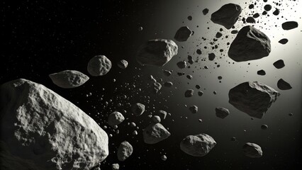Asteroid Field 3D Render, Space Rocks, Gravitational Pull, Cosmic Dust Asteroid, Space Rocks