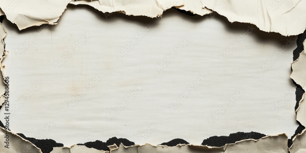 Poster torn paper frame: a rustic, textured frame of torn beige paper reveals a blank space perfect for you