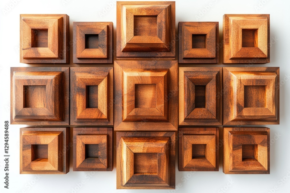 Poster geometric wooden wall art with nested squares, creating a visually appealing pattern.