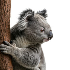 Obraz premium Close-up of a koala clinging to a tree trunk.