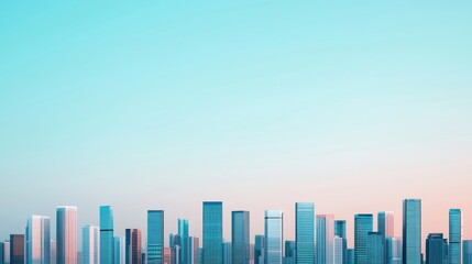 Fototapeta premium A serene city skyline at dusk, showcasing modern architecture against a gradient sky of soft blue and pink hues.