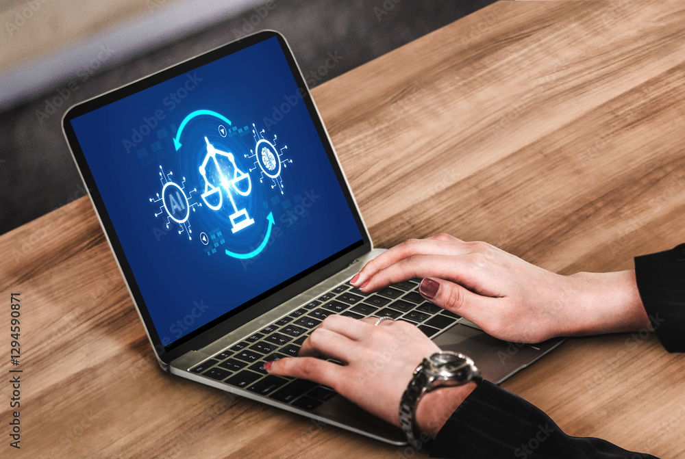 Poster ai ethics responsibility standard law and rules on computer screen provide report of ai ethic transp