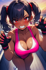 Energetic Anime Girl in Sporty Outfit – High-Quality Fitness Illustration