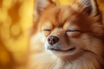 Obraz premium A close-up portrait of a peaceful golden dog sleeping serenely.