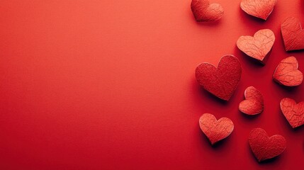 Obraz premium Red paper hearts on red paper background. Love and Valentine's day concept.