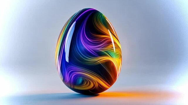 Colorful abstract egg design in a modern digital art setting with vibrant glowing patterns