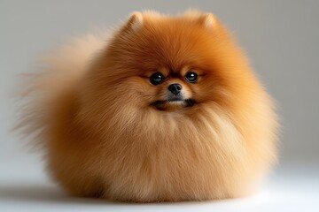 Obraz premium Fluffy Pomeranian dog with brown fur on a white background