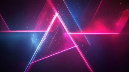 Abstract Geometric Background with Glowing Pink and Blue Triangles