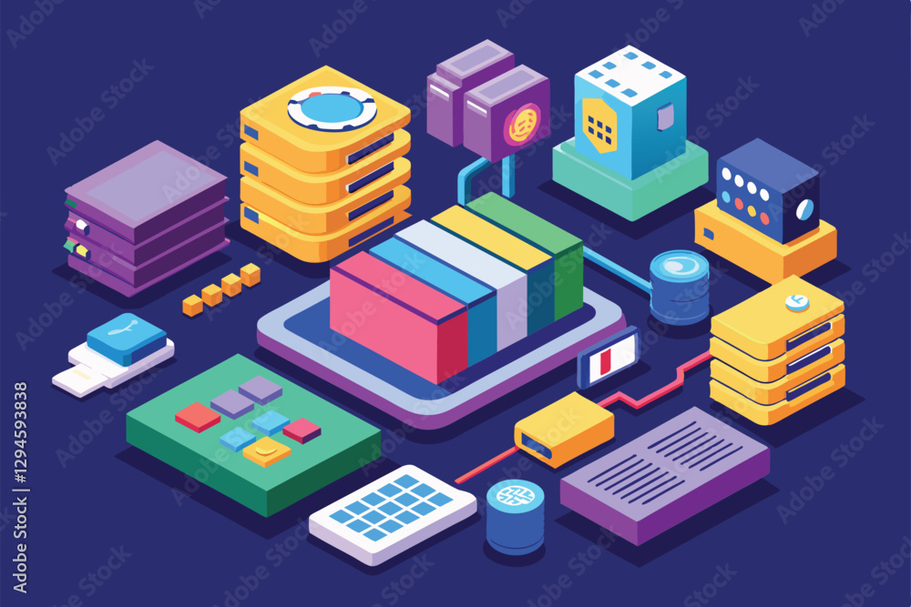 Aufkleber a colorful isometric representation features diverse customizable memory storage options and compone
