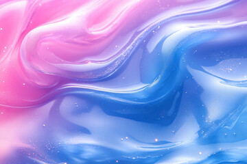 Serum texture close up. Light blue and pink gradient liquid gel background. Transparent beauty skincare sample. Cosmetic clear liquid cream smudge. Long banner with copy space