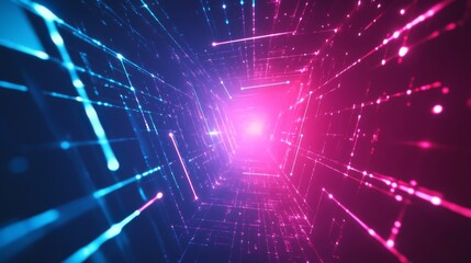 Abstract Pink Blue Glowing Tunnel Digital Network Background