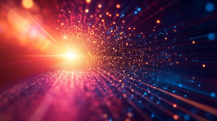 Obraz premium Abstract Colorful Particle Background with Red Orange and Blue Glowing Lights