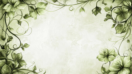 Hand-drawn floral frame with delicate green vines and flowers on a soft white background, fresh and natural for wellness presentations
