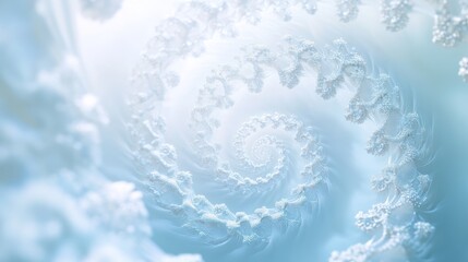 Intricate, swirling fractal pattern of icy blue and white, creates a mesmerizing, dreamlike sensation of infinite possibility.
