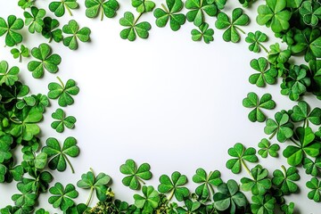 Greeting card frame for St. Patrick's Day featuring clover decorations.