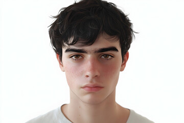 Sad young man with dark hair and brown eyes in 3D animation