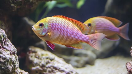 Obraz premium Vibrant fish swimming among colorful coral in aquarium