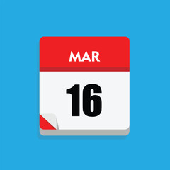 calender icon, 16 march icon with blue background