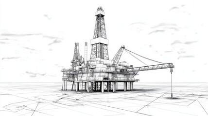 Offshore Oil Rig 3D Illustration - A detailed 3D of an offshore oil rig, symbolizing energy, industry, technology, extraction, and the environment