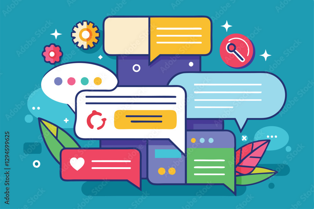 Poster colorful messaging bubbles and playful icons create a lively backdrop for customizable communication