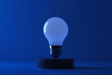Glowing light bulb floats above dark round platform.