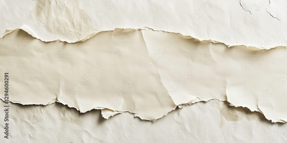 Poster torn texture: a close-up captures a torn sheet of textured paper, its edges jagged and raw, creating