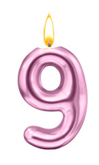Metallic pink Number Nine Candle with Flame