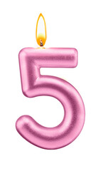 Metallic pink Number Five Candle with Flame