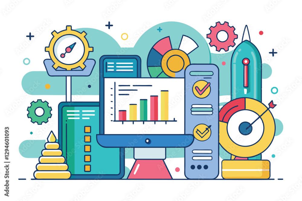Poster a dynamic digital workspace features customizable metrics with graphs, charts, and tools for data vi