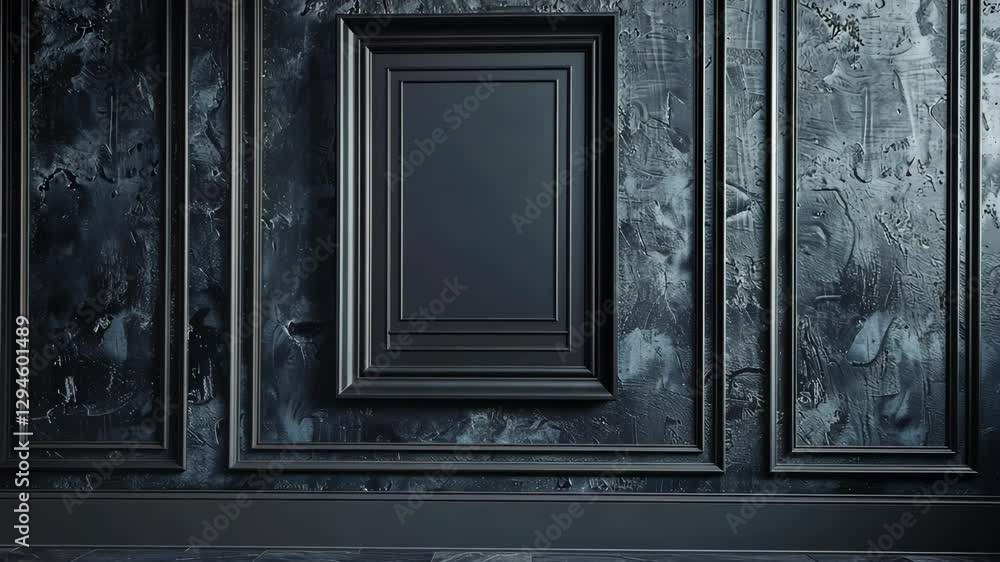 Aufkleber dark grey smooth wall with a mock-up of a black photo frame with a black canvas inside it