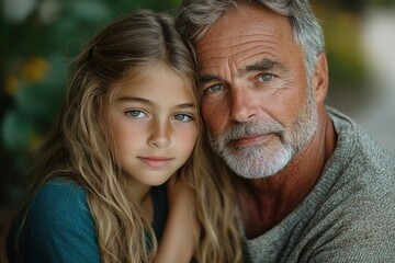 Fototapeta premium A heartwarming close-up of a grandfather and granddaughter, sharing a tender moment.
