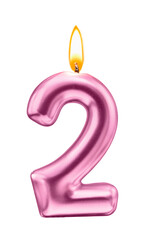 Metallic pink Number two Candle with Flame