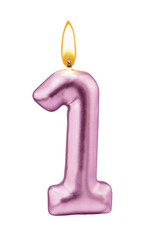 Metallic pink Number One Candle with Flame