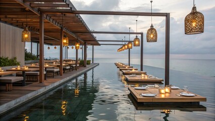 Luxury Floating Restaurant: Outdoor Dining on Lake Platform