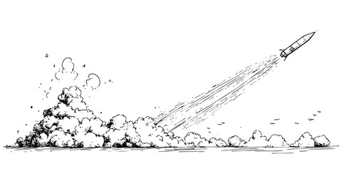 rocket launching with smoke trail sketch doodle vector © Kaz