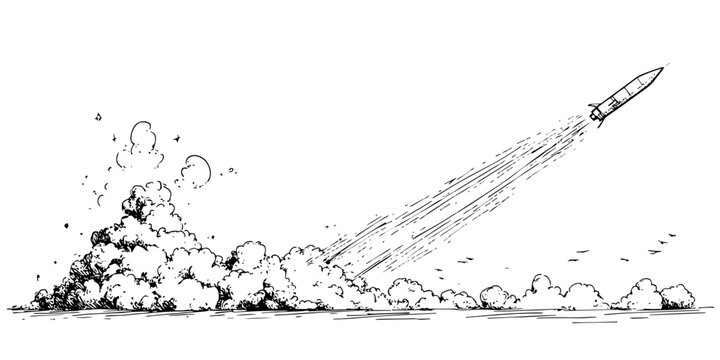 rocket launching with smoke trail sketch doodle vector