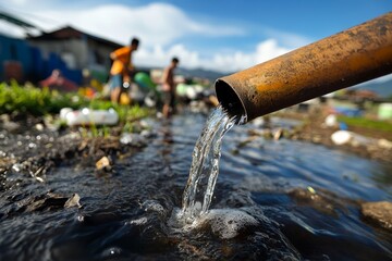 Waste Water Discharge Into Polluted Creek - Pollution, environmental damage, water contamination, waste disposal