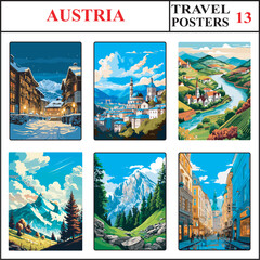 Austria Lech Salzburg Wachau Valley Travel Poster Wall Art Print Collection Set Part 13