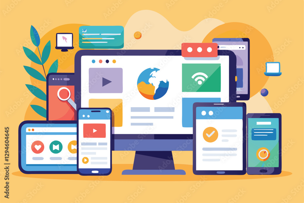 Poster multiple mobile devices showcase customizable browsers featuring modern applications and settings, m