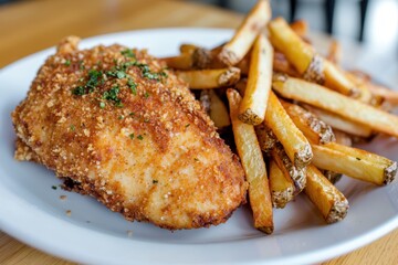Fototapeta premium Crispy Breaded Chicken and Fries