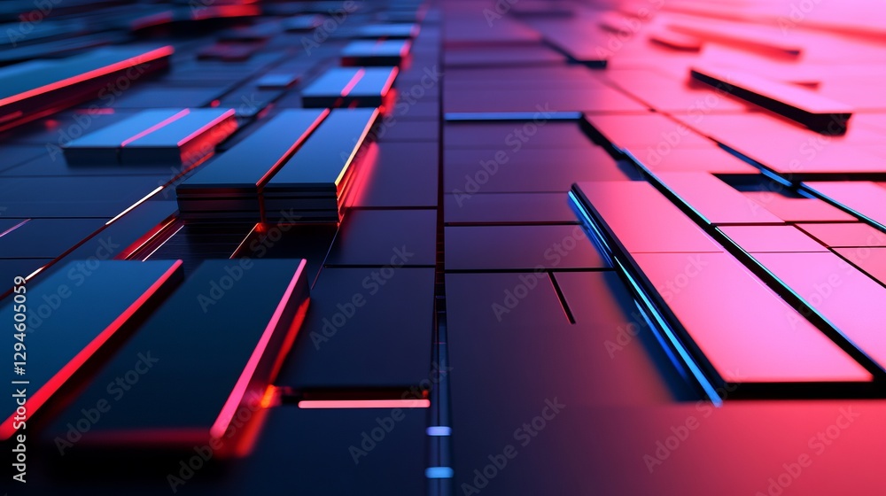 Poster abstract neon geometric blocks digital art background modern technology futuristic design red blue g