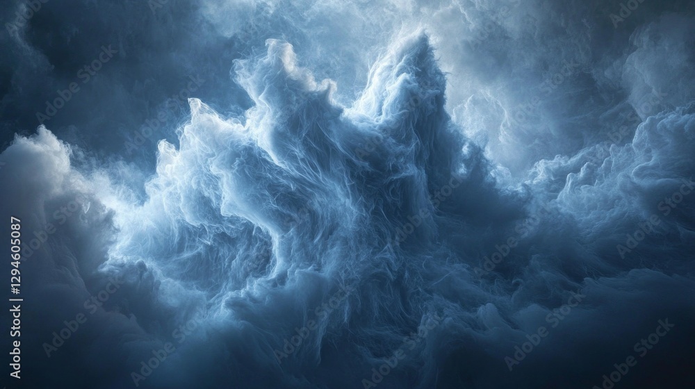 Poster mysterious clouds rise majestically, forming a captivating display of swirling patterns against a ba