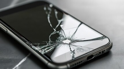 Cracked smartphone screen on a dark surface