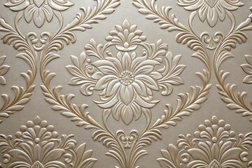 Fototapeta premium Intricate floral pattern, featuring elegant embossed golden designs on textured surface