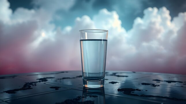 glass of water on the sky