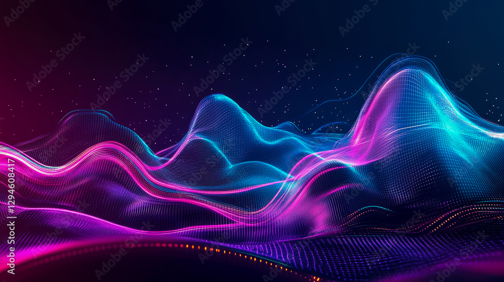 Aufkleber abstract digital landscape with glowing lines and data points