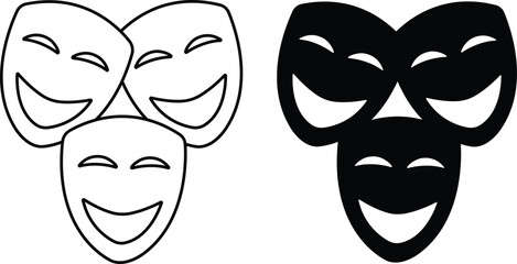 Person face Mask icon in flat, line set. isolated on transparent background Masquerade vector for apps or web Different party superhero carnival
